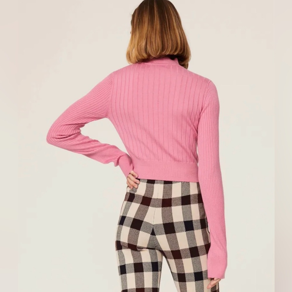 TOME x RTR Pink Ribbed Crop Sweater Mock Neck Knit Medium - Picture 3 of 6